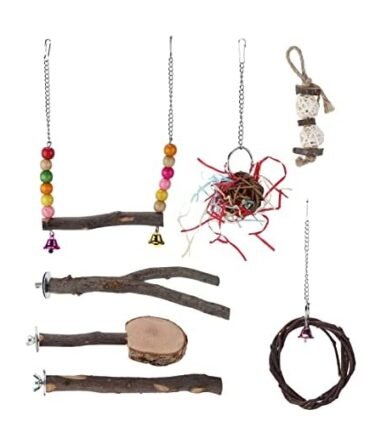 Topiky Applewood Bird Swing & Chew Toy Set, 7-Piece