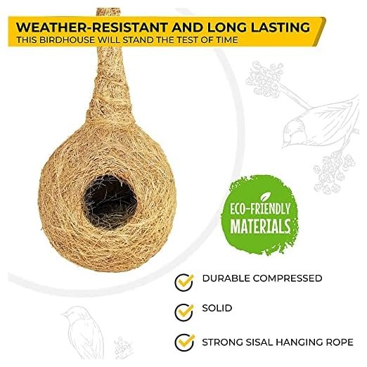 PetNest CR-1 Coir Bird Nest House, Brown - Image 3
